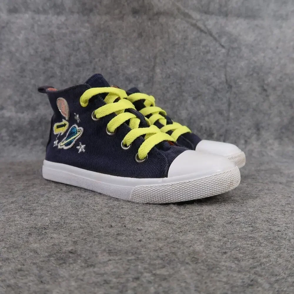 Cat & Jack Shoes Kids 10 Sneakers Trainers Hi Top Corduroy Planet Stars Blue Zip